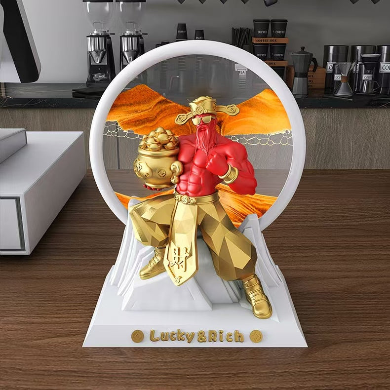 Chinese God of Wealth Sand Flow Painting Hourglass Ornament - POKKII