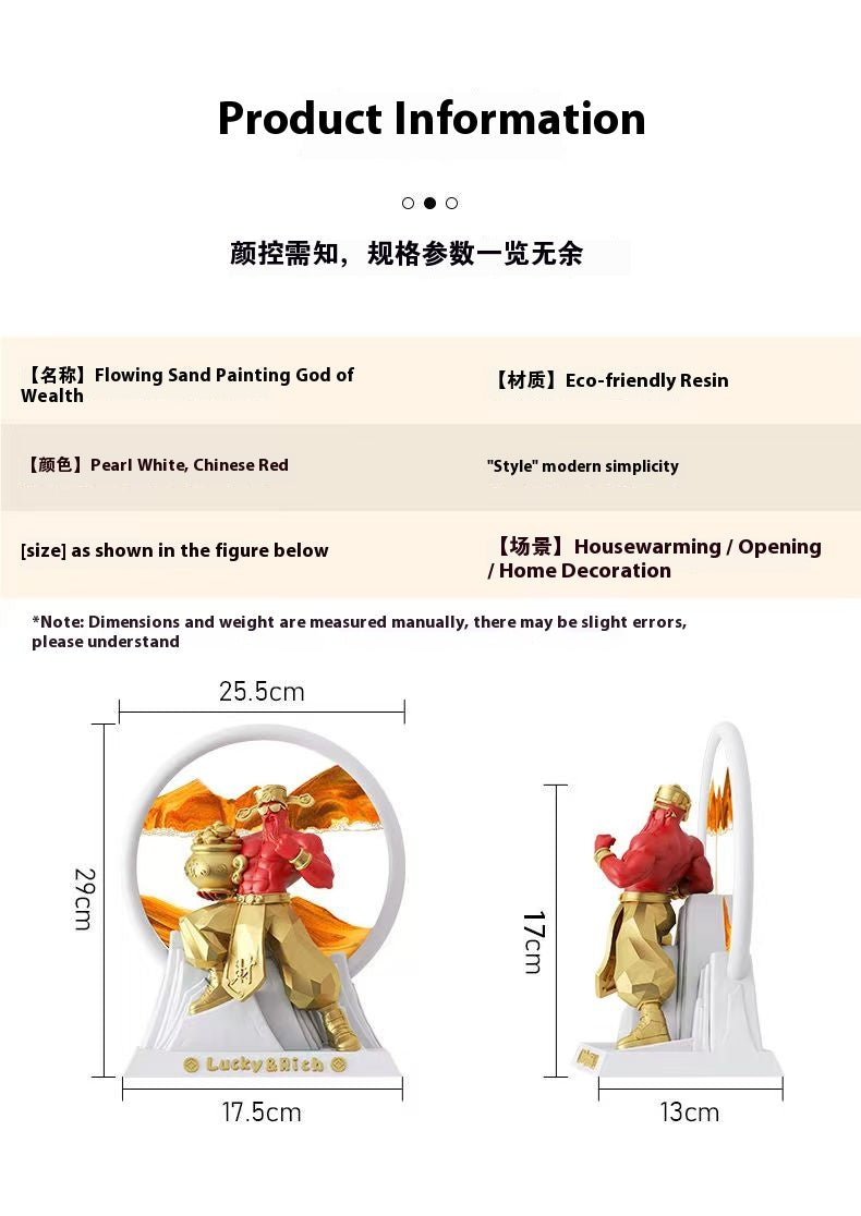 Chinese God of Wealth Sand Flow Painting Hourglass Ornament - POKKII