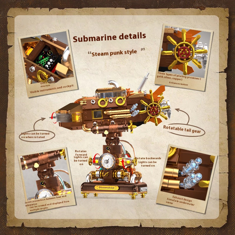Deep-sea Steamship Building Block Model Toy (with Lights) Ornament